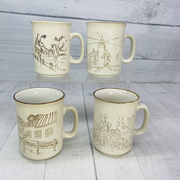 Collection Manoir CXY1 Cabins Docks Churches Lighthouses Stoneware Mugs Set of 4 - Picture 3 of 16